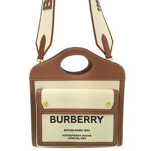 Burberry Two Tone Canvas Leather Pocket Bag